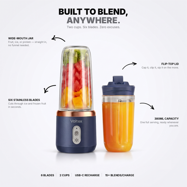 Portable Blender Pro - 6 Blades. 2 Cups.