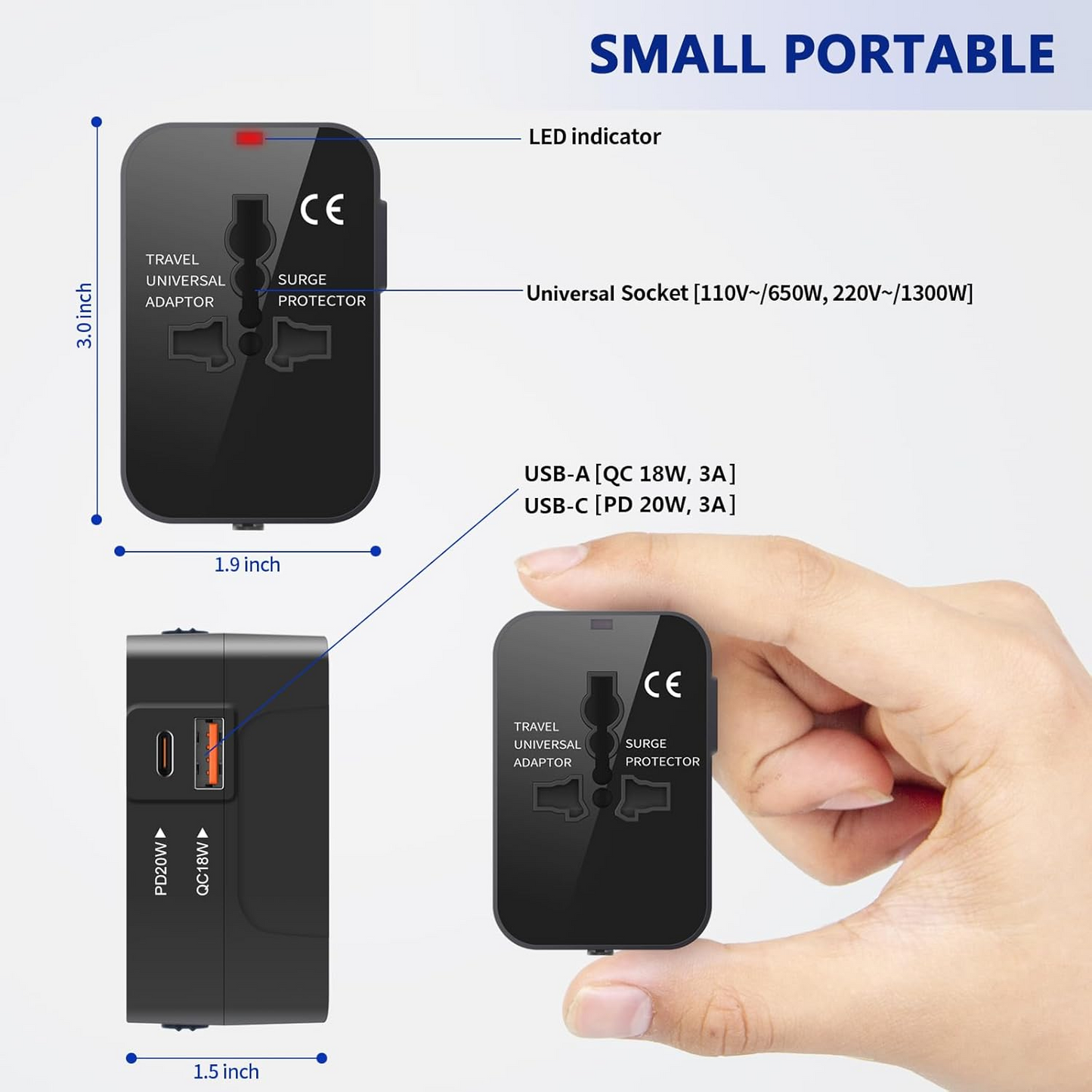 Travel Universal Adapter with Surge Protector