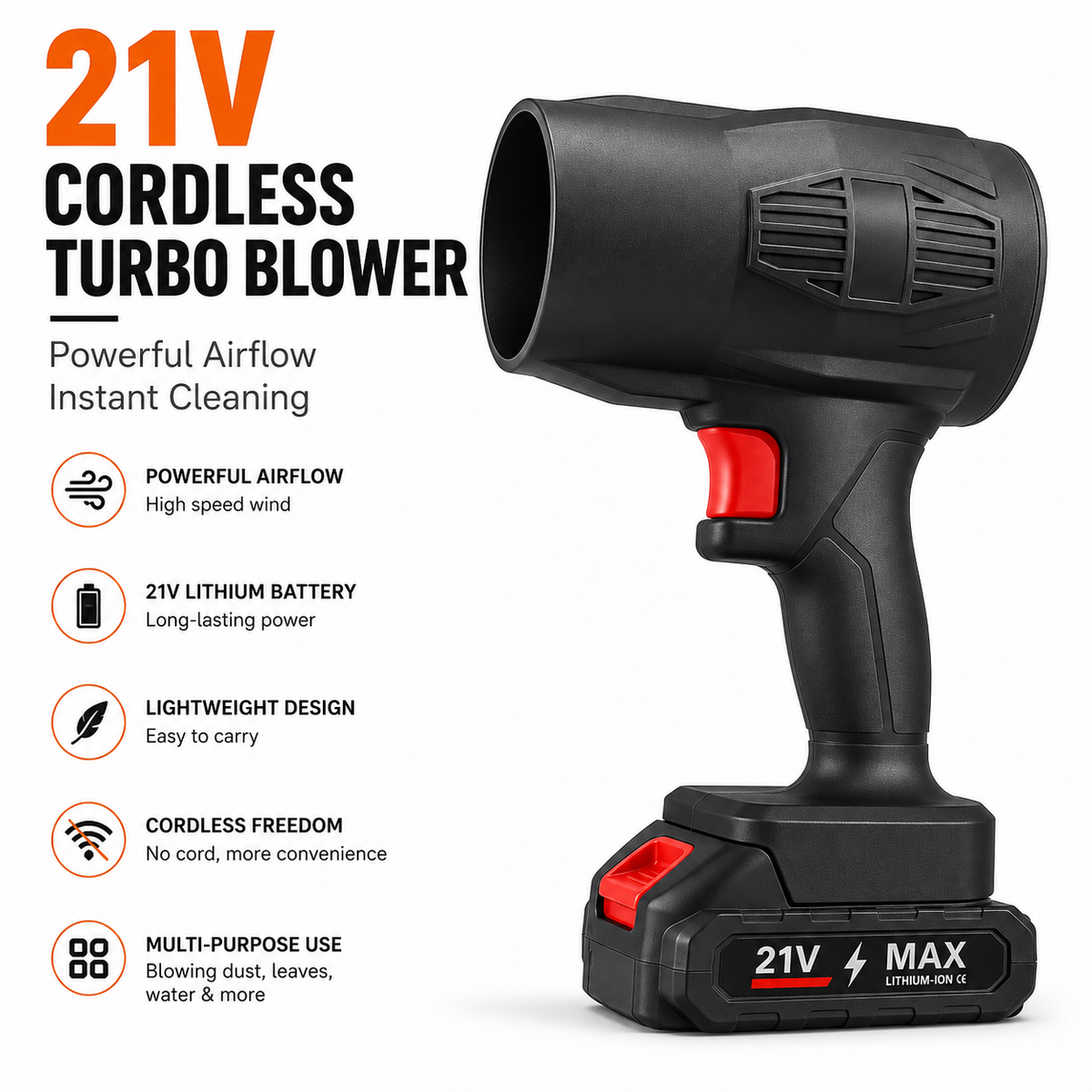 Aero Jet 21 - Cordless Turbo Blower Handheld Electric Air Duster (21V )